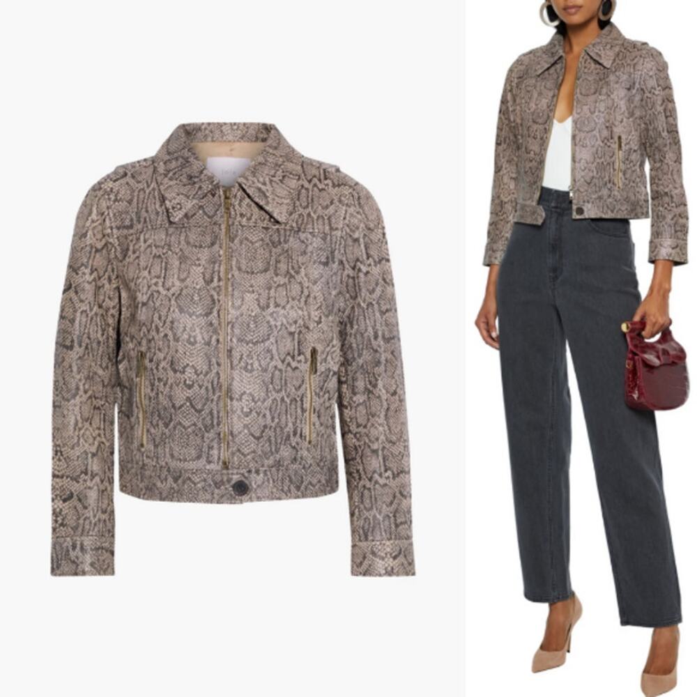 JOIE‎ 898$ Abraham Snake Print 100% Lamb Leather Cropped Jacket XS